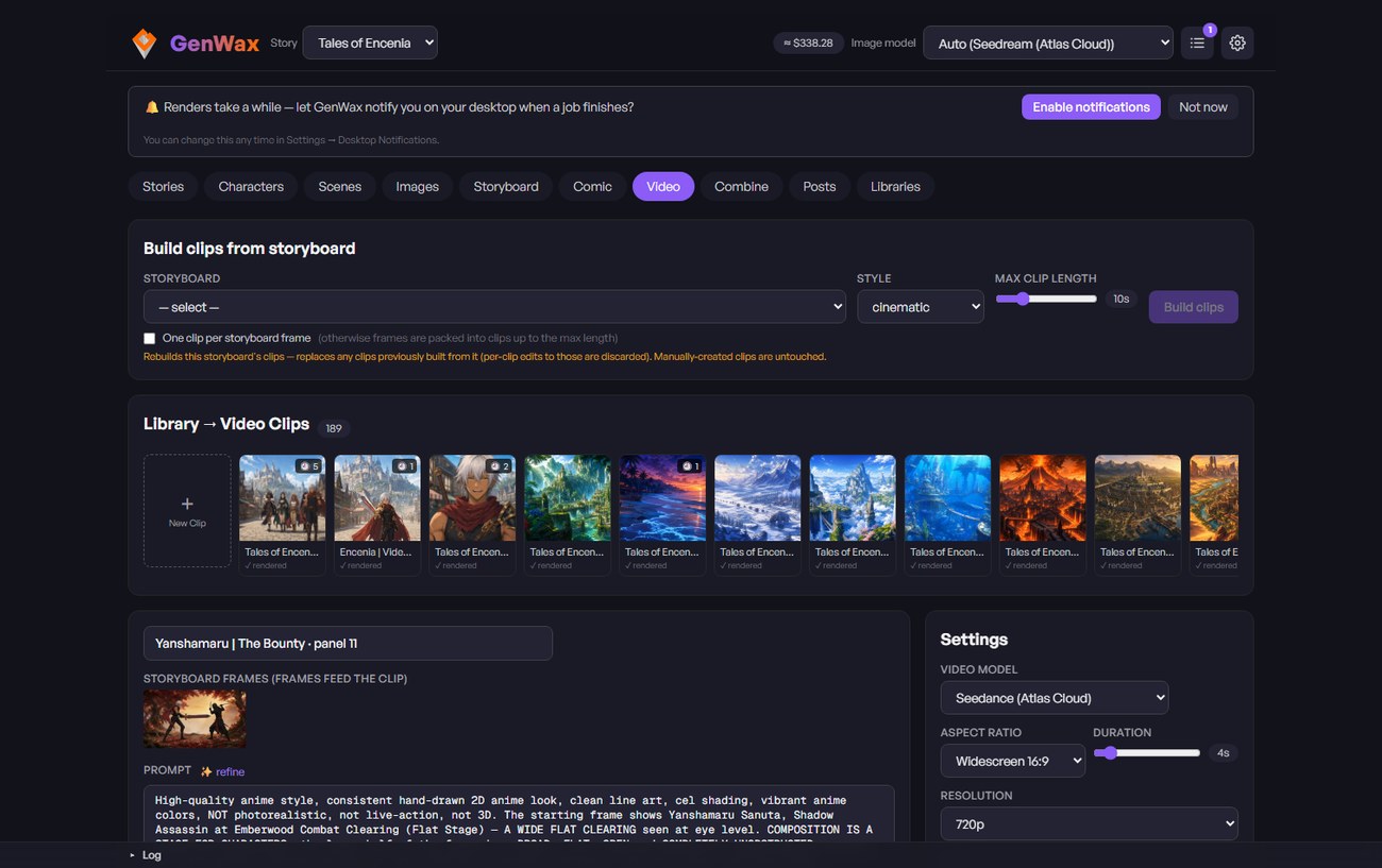The GenWax video clip library and clip editor